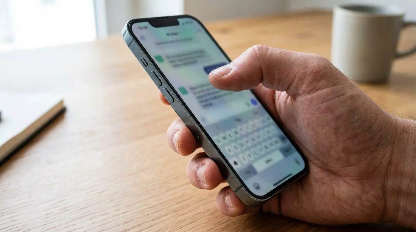 Gros plan sur une main tenant un smartphone moderne avec interface d'application floue sur l'écran